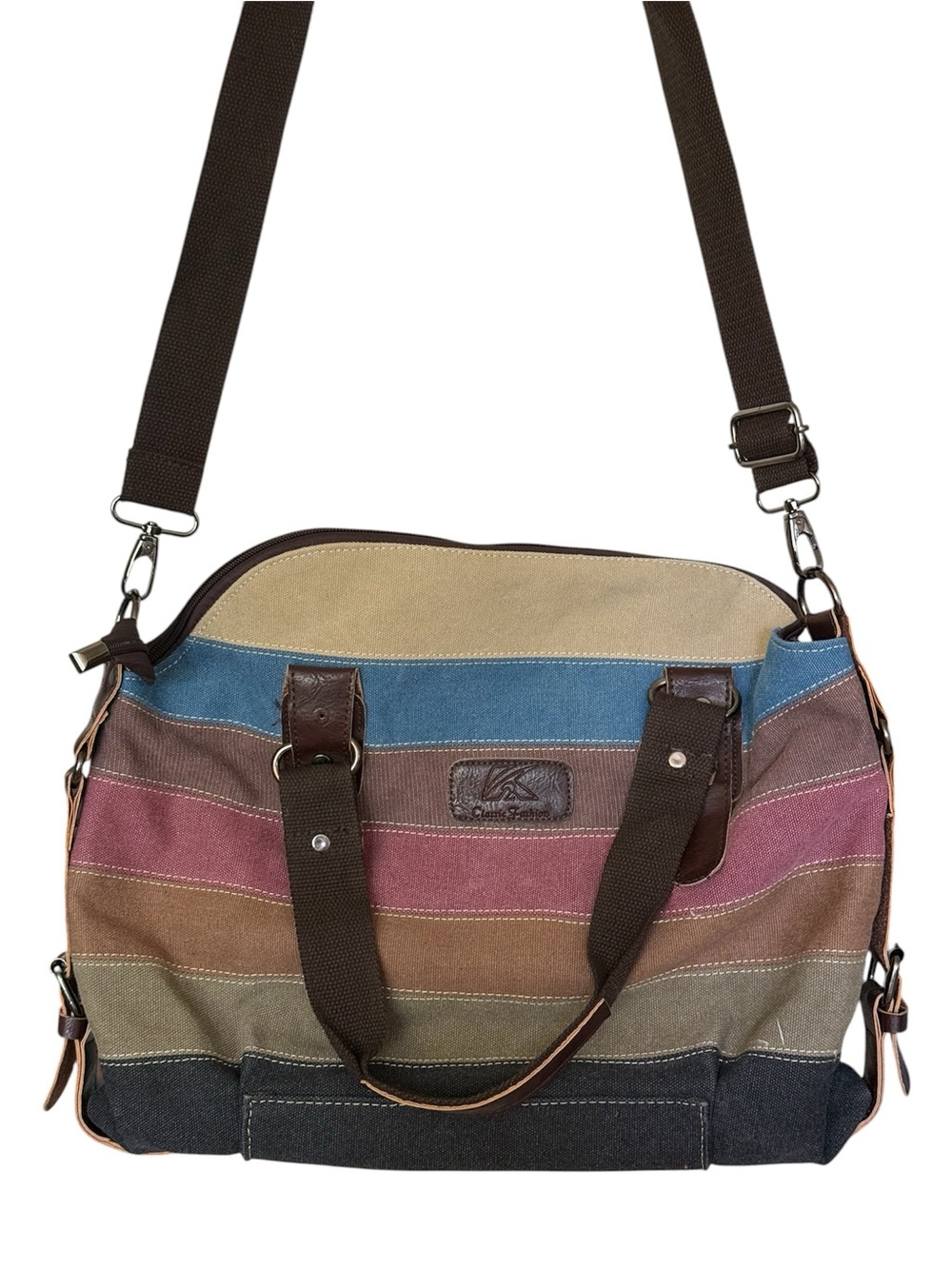 Women’s Striped Canvas Weekender Purse from Witch’s Estate Sale Great condition